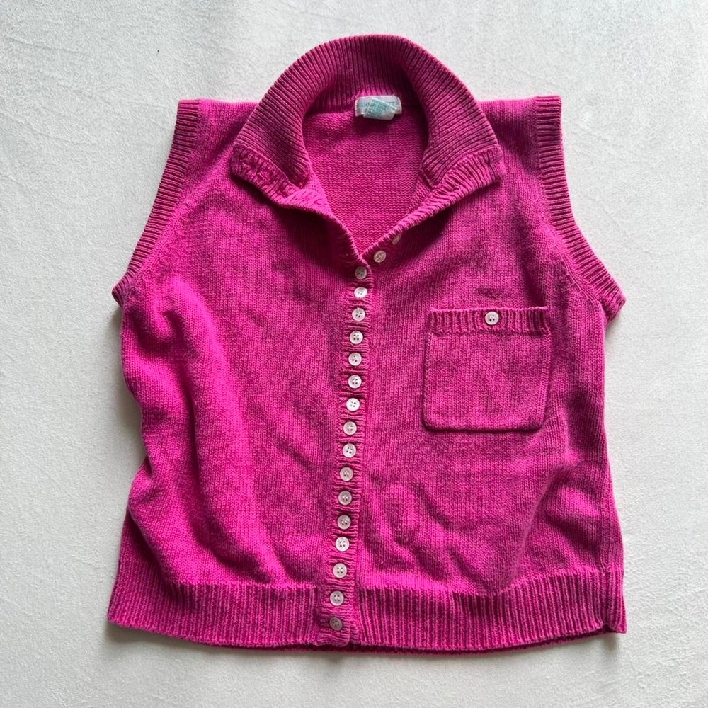 Pink Jamie Scott button up knit vest vintage cottagecore eclectic grandpa